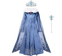 ACWOO Anna Disfraz para niña, vestido de princesa Elsa con corona y varita mágica, vestido para carnaval, Navidad, boda, fiesta