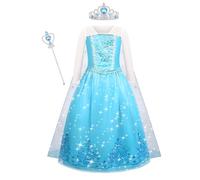 ACWOO Disfraz de Elsa para niña, capa extraíble, vestido de princesa de manga larga, pliegues de lentejuelas, copos de nieve, disfraz para Navidad, carnaval, Halloween (110 cm)