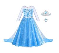 ACWOO Disfraz Princesa Elsa para Niña, Vestido de Dibujos Animados con Accesorios de Corona y Varita, para Halloween Cosplay Cumpleaños Carnaval Fiestas, 110cm