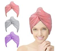 ACWOO Toallas para Secar El Pelo, 3pcs Gorro de Pelo Seco para Mujeres, Cabello Turbante de Secado rápido Coral Fleece con Botón del Abrigo, para SPA, Maquillaje