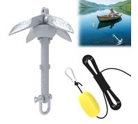 ACXIN Ancla galvanizada, 0,7 kg, plegable, juego de ancla, con 10 m de cuerda, ancla para barco, barco inflable, SUP, kayak, canoa (plata)
