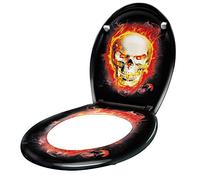 ACXIN Asiento de Inodoro con Tapas de Inodoro Amortiguador, Dispositivo Automático de Descenso Automático, Ovalado, Antibacteriano, Tamaño Universal, Tapa con Descenso Lento (Llama del Cráneo)