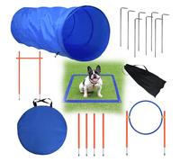 ACXIN Juego de agilidad para perros, kit de entrenamiento avanzado con barra de obstáculos ajustable, anillo de salto, túnel para perros y campo de descanso, interesantes accesorios de juego y