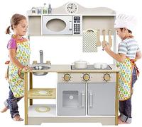 ACXIN Juego de cocina de madera para niños, juego de juguetes de cocina con accesorios de cocina infantil, accesorios de cocina de acero inoxidable y madera, minicocina para niños y niñas (68 x 26 x