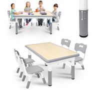 ACXIN Juego de mesa infantil con 4 sillas, de plástico, altura regulable, para habitación infantil, guardería y aula, gris