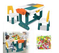 ACXIN Juego de mesa infantil con sillas para niños, mesa de juegos multiusos con espacio de almacenamiento, mesa de doble cara, mesa de actividades multifuncional (con bloques de construcción)