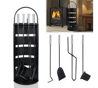 ACXIN Juego de utensilios para chimenea de acero inoxidable, buena resistencia al calor, incluye escoba, alicates, pala de ceniza, atizador, color negro