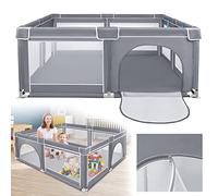ACXIN Parque infantil de 150 x 180 x 68 cm con base antideslizante y red transpirable, rejilla de barrera estable, centro de actividades para niños, gris