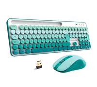 AD Advance PEP'S, juego de teclado y ratón inalámbrico, teclas redondas y clics ultra silenciosos, conexión inalámbrica de 2,4 GHz, diseño de máquina de escribir, teclado digital, soporte para