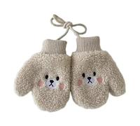 AD-BCrbgen 2 Pares de Mitones de Lana de Cordero con Correa for el Cuello for niños de 1 a 4 años, Guantes cálidos de Invierno con Forro Polar for niños pequeños.(Beige)