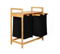AD.CON Cesto para la colada de bambú con estante para la colada, para cuarto de baño, 2 compartimentos, con estante, estantería de baño, 74 x 63,5 x 33 cm, color negro