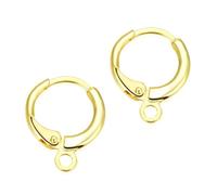 Adabele BF263-1 - 50 ganchos redondos hipoalergénicos resistentes al deslustre para pendientes con cierre de palanca, 14 mm de largo, latón chapado en oro