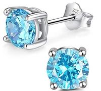 Adabele - Pendientes de tuerca de plata de ley auténtica con piedra natal de 8 mm, circonita cúbica de 2 quilates, hipoalergénicos, sin níquel, resistentes al deslustre, para mujeres y hombres, 8mm/2