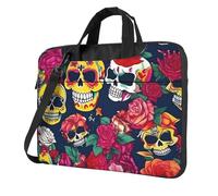 ADAhgu Bolsa protectora para laptop, ligera y versátil con estampado de azúcar y calaveras y flores, para el trabajo y viajes, Black, 13 inch