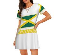 ADAhgu Camisón elegante de manga corta con estampado de banderas jamaicanas, cuello redondo, elegante, se adapta a todos los tipos de cuerpo, Negro, L