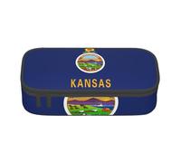 ADAhgu Estuche grande de almacenamiento con estampado de la bandera del estado de Kansas, estuche para bolígrafos, suministros escolares, viajes, estudiantes, profesionales