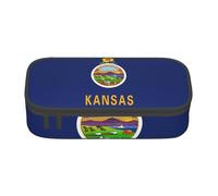 ADAhgu Estuche grande de almacenamiento con estampado de la bandera del estado de Kansas, estuche para bolígrafos, suministros escolares, viajes, estudiantes, profesionales