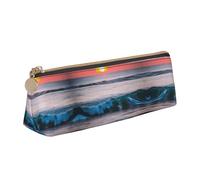 ADAhgu Estuche ligero con diseño de atardecer y amanecer con olas del océano, uso versátil, ligero, con cremallera, almacenamiento para bolígrafos, estudiantes escolares