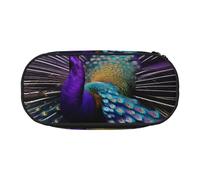 ADAhgu Estuche para lápices con estampado de pavo real morado, para estudiantes, viajes, oficina, papelería, organizador de maquillaje, Black, Talla única, Organizador de bolsas