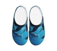 ADAhgu Killer Whales Swim Along Print - Pantuflas de TPR para adultos, lavables para hombres y mujeres, transpirables y acogedoras, zapatos de invierno