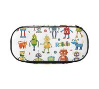 ADAhgu Lindo estuche con estampado de robots de dibujos animados para estudiantes, estudiantes, viajes, oficina, papelería, maquillaje, Negro , Talla única, Organizador de bolsos