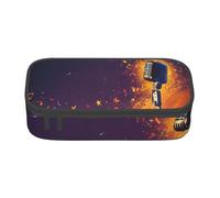 ADAhgu Micrófono con impresión de notas musicales, estuche grande de almacenamiento, estuche para bolígrafos, suministros escolares, viajes, estudiantes, profesionales