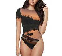 ADAhgu Mono de manga corta para mujer, diseño de canoa iluminada por la luna, con estampado de río Allagash, ropa de día, salidas a la playa, vacaciones, fiestas diarias