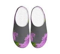 ADAhgu Pantuflas de invierno transpirables y acogedoras con estampado de flores lilas en flor para adultos, lavables para hombres y mujeres, transpirables y acogedoras