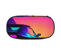 ADAhgu Retrowave Estuche de lápices con impresión de imágenes para escuela, estudiantes, viajes, oficina, papelería, maquillaje, negro, talla única, organizador de bolsa