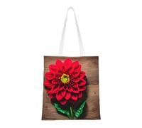 Adahgu Tablero de madera retro con estampado de dalia roja, versátil, reutilizable, bolsa de la compra, ligera, para viajes, trabajo, gimnasio, todas las estaciones