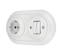ADAKAT Toma Retro De Porcelana De Empotrar, Doble Interruptor, 2 Vías, Todo En Uno, Juego Serie PR1 Blanco