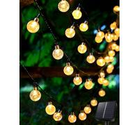 AdalyRoma Cadena de luces solares para exteriores, 6 metros, 30 bolas de cristal LED, 8 modos de iluminación, resistente al agua IP65, blanco cálido, ideal para jardín, balcón, terraza y árboles