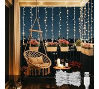 AdalyRoma USB Cortina de luces Navidad 1X1m,Cable Transparente 100led Luz Blanco Cálido Para Interior Y Exterior Cortinas Bodas Navidad Fiestas Y Jardines