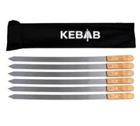 ADANA Kebab Grillspiesse 60 cm de largo x 2,5 cm de ancho x 25 mm de ancho extrafuertes 2 mm 6 unidades de acero inoxidable con mango de madera