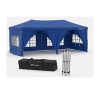 ADANITY Pack 2 Carpas Plegables 3x6m Azul Profesional XL - Cenador Gigante para Eventos y Ferias con 5 Paredes - Lona Oxford 210D Impermeable UV - Estructura de Acero Reforzada - Bolsa y Anclajes