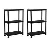 ADANITY Pack 2 Estanterías de Resina 3 Baldas Negra | Organizador de Plástico 91x61x31 cm | Capacidad 75kg | Resistente a la Humedad y Óxido | Montaje Rápido sin Herramientas | Trastero y Lavadero