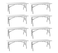ADANITY Pack 8 Mesas Plegables 180 cm Catering - Resina HDPE Blanca Alta Densidad - Estructura Acero Reforzado - Patas Plegables Tipo Maleta - Ideal Camping Jardín Eventos Fiestas