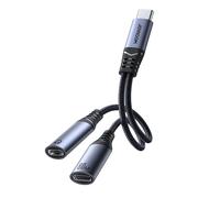 Adaptador 2 en 1: cargador + auriculares USB-C a 2x USB-C (negro)
