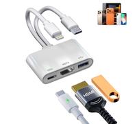 Adaptador 3 en 1 USB-C y Lightning a HDMI y adaptador OTG para iPhone iPad - Adaptador AV digital 1080P MFi Apple Lightning con carga y puertos de unidad flash USB para iPhone 17-6/iPad a proyector
