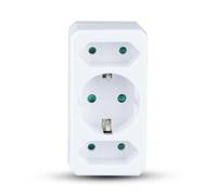Adaptador 3 tomas (2 de Schuko y 1 de europlug), adaptador 3 enchufes, enchufe multiple con 3 tomas, ladron de enchufes 1 x 16A y 2 x 10A, con proteccion para niños, max 3680W, color blanco, Don Feliz
