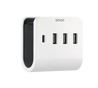 SIMON - Enchufe USB, Adaptador con Soporte, Cargador Múltiple con 4 Puertos USB (3 USB A + 1 USB C), 4,8 A, con Soporte para Smartphone y Smart Charge, Color Blanco y Negro