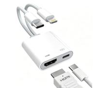 Adaptador Apple USB-C y Lightning a HDMI para iPhone a TV 4K a 60Hz, PD | Adaptador USB C Lightning a AV digital 2 en 1 PD de 100 W de carga, certificado MFi, adaptador HDMI tipo C para iPhone 17, 16