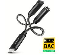 Adaptador Áudio AXAGON ADA-HCPD USB-C - 3.5mm (F) conector Hi-Res DAC 32bit 384kHz PD 60W 3A