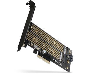 Adaptador AXAGON PCEM2-D PCIe-3.0, 1x M.2-NVMe, 1x M.2-SATA con refrigerador pasivo