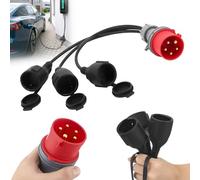 Adaptador CEE 400V 16A a 3 Enchufes 230V - Cable de Alargamiento 0.5m con Tapa y Tomas de Tierra - para Caravana, Camping, Uso Industrial