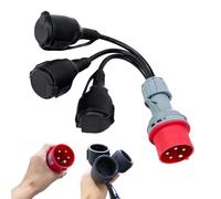 Adaptador CEE, Adaptador Enchufe 16a 400V schuko, 3 x 230 V acoplador, cable enchufe IP44 para camping, con tapa abatible y enchufe de protección de contacto, para conversión de Carga de caravanas