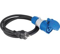 as - Schwabe - CEE Cable adaptador para exteriores de 1,5 m, acoplamiento CEE de 3 polos con indicador de tensión powerlight + enchufe con contacto de tierra, para uso en exteriores con IP44 I 61406