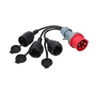 Adaptador CEE de 400 V 16 A macho a 3 enchufes Schuko de 230 V - Distribuidor de alta corriente | 0,5 m cable industrial (5,26 mm²) | resistente a temperaturas (-25 °C hasta +70 °C) | para caravanas