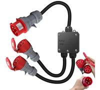 Adaptador CEE de alta tensión de 32 A a 16 A, cable alargador con enchufe CEE IP44-68, longitud total 150 cm, con enchufe de 5 polos, para uso en exteriores, obras, talleres, industria