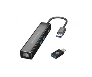 Adaptador conceptronic USB a gigabit ethernet rj45 con hub USB 3.0 3 puertos adaptador USB-c